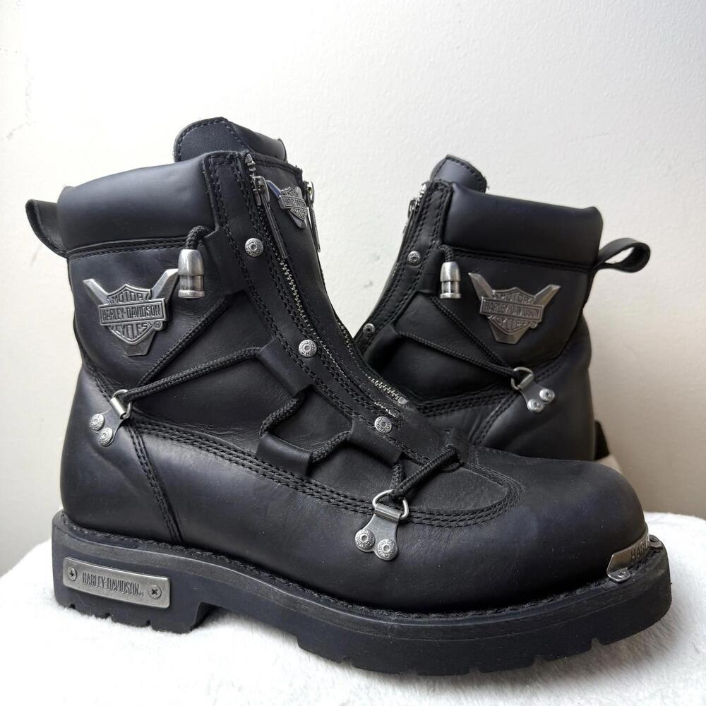 Harley-Davidson Men's Black Leather Zip-Up Motorcycle Boots